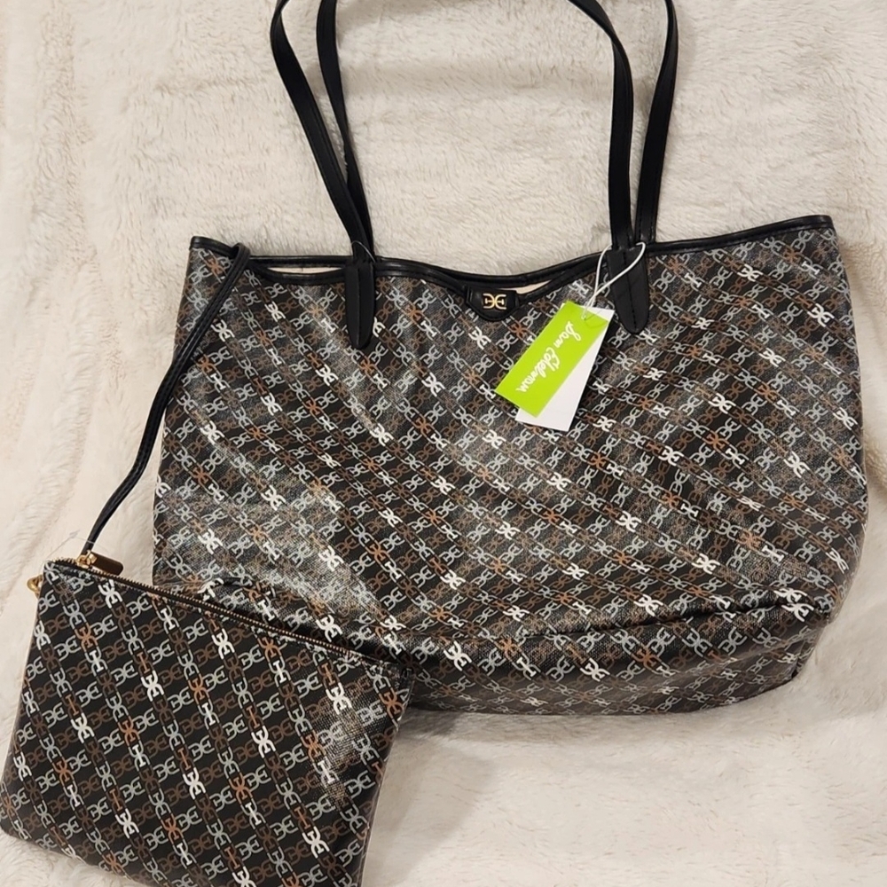 Sam Edelman Harper Monogram Medium Black Shopper Tote Bag NWT